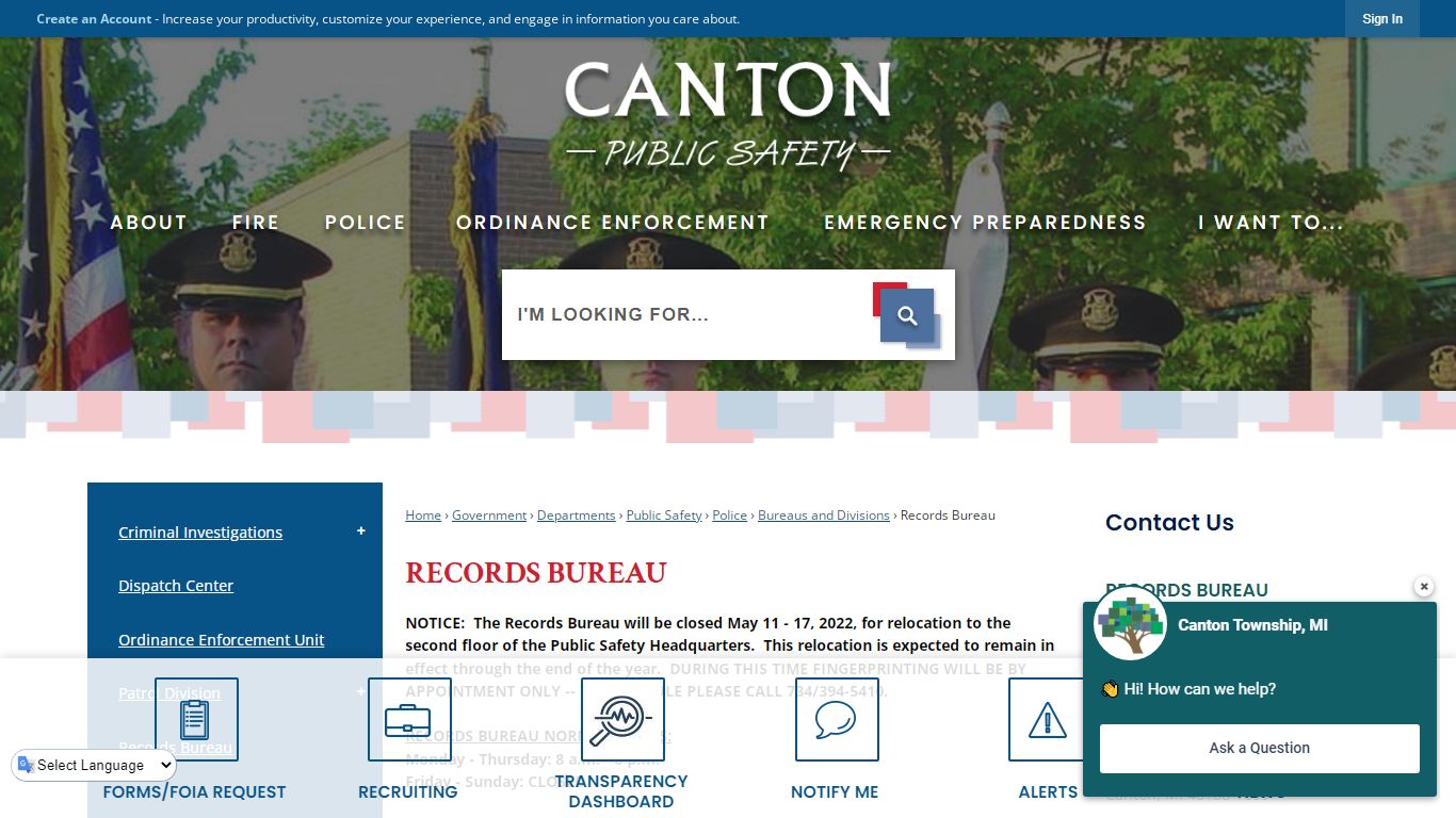 Records Bureau | Canton Township, MI - Official Website